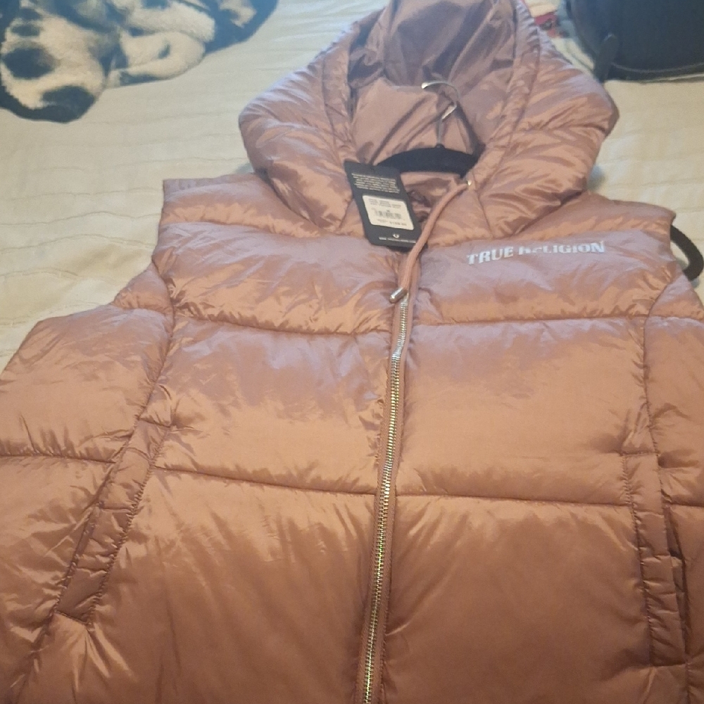 True Religion Metallic Puffer Vest in Copper